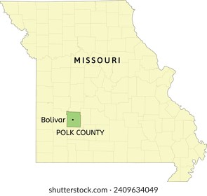 Polk County and city of Bolivar location on Missouri state map