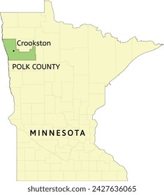 Polk County and city of Crookston location on Minnesota state map