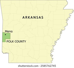 Polk County and city of Mena location on Arkansas state map