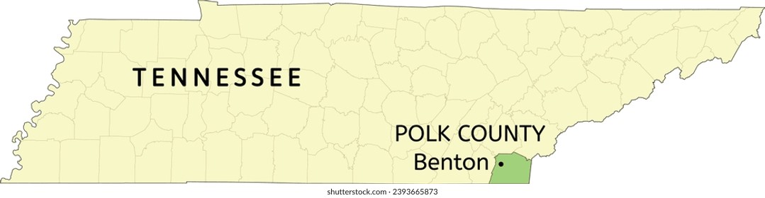 Polk County and town of Benton location on Tennessee state map