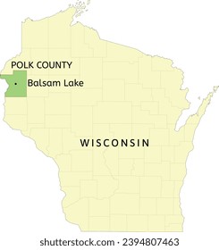 Polk County and village of Balsam Lake location on Wisconsin state map