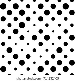 Polka background. Retro seamless pattern with black circles. Vector illustration on white backdrop.