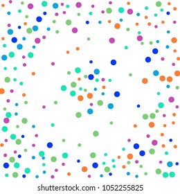 Polka Colorful Confetti Dotted Background. Bubbles Circle Dots. Network Design, Technology Science, Vector Illustration. Perfect For Logo, Banner, Icon, Holiday, New year Background.