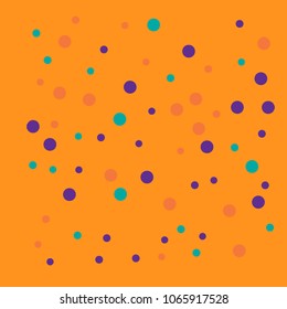 Polka Colorful Confetti Dotted Orange Background. Bubbles Circle Dots. Network Design, Technology Science, Vector Illustration. Perfect For Logo, Banner, Icon, Holiday, New year Background.