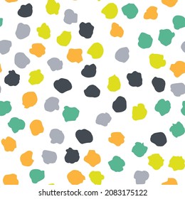 Polka dot abstract multicolored seamless pattern on white background. Vector design for textile, backgrounds, clothes, wrapping paper, websites and wallpaper. Fashion illustration seamless pattern.