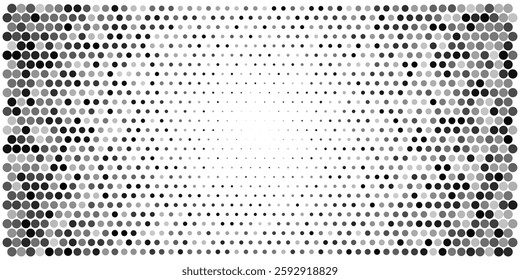 Polka dot abstract vector. Geometric black white pattern. Halftone pixel grid texture. Subtle blob gradient type. Comic design seamless effect. Circle mosaic square disperse. Grange popart degrade
