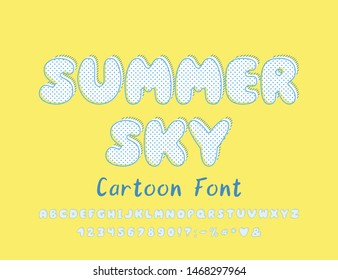 Polka dot Alphabet. Vector Bubble typeface, capital and small English letters, numbers and signs. Cartoon retro font.
