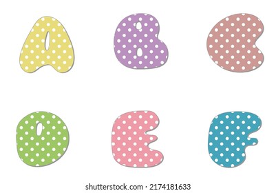 Polka Dot Alphabet.Pastel Polka Dots Font. Hand Drawn Letter Design For Scrapbooks, Albums, Crafts And Back To School Projects.