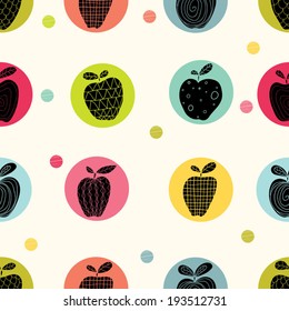 Polka dot & apple. Colorful vector seamless pattern.