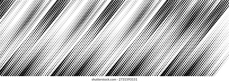 Fondo de lunares. Fondo de pantalla abstracto. Fondo de semitono monocromo de tornado de Vector abstracto. Elemento de textura de puntos rayados. Diseño de superficie sin costuras de puntos diminutos de Ilustración vectorial. diseño EPS 10