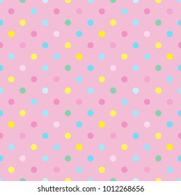 Polka dot background. Bright pastel circles seamless pattern. All over print.