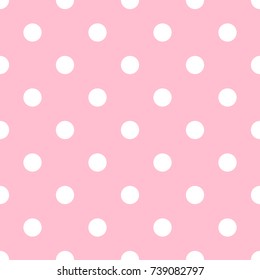 Polka dot background. Circle seamless pattern. Woman style in pink and white colors.
