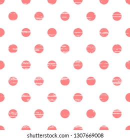 Polka dot background. Coral and white seamless vector pattern with light texture. Minimalist dotted design.