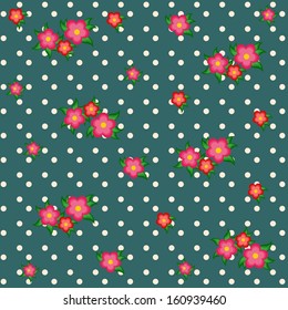 Polka dot background with flowers