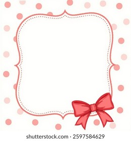 Polka dot background frame. Cute polka dots design with pink ribbon and doodle frame  border. illustration vector