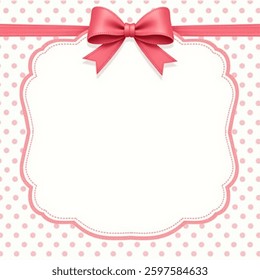 Polka dot background frame. Cute polka dots design with pink ribbon and doodle frame  border. illustration vector