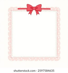 Polka dot background frame. Cute polka dots design with pink ribbon and doodle frame  border. illustration vector