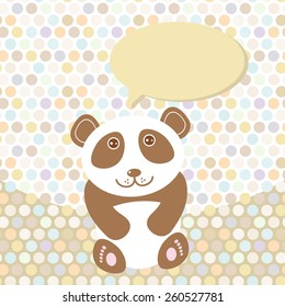 Polka dot background, pattern. Funny cute panda on dot background. Vector