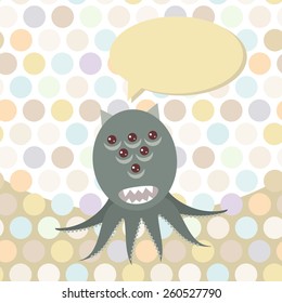 Polka dot background, pattern. Funny cute octopus monster on dot background. Vector