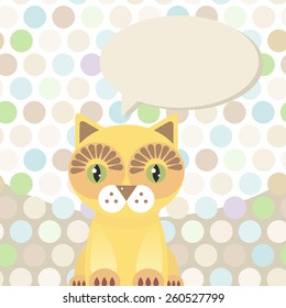 Polka dot background, pattern. Funny cute red cat on dot background. Vector