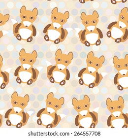 Polka dot background, pattern. Funny cute fox on dot background. Vector