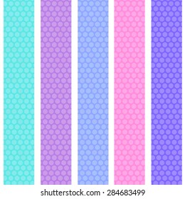 Polka dot background seamless pattern with pink lilac blue stripes. Vector