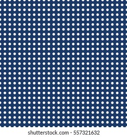 Polka dot background, vector seamless pattern. The white circles on a blue backdrop. For the design of the fabric, wallpaper, wrapper, prints, decoration