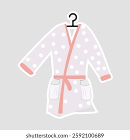 Polka Dot Bathrobe Vector Sticker Illustration. Cozy polka dot bathrobe vector sticker with a soft belt and pockets. Perfect for fashion, homewear designs, digital projects, and creative prints