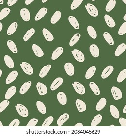 Patrón abstracto sin fisuras del punto polka sobre fondo verde. Diseño de vectores para textiles, fondos, ropa, papel de envoltura, tela y papel pintado. Ilustración de moda sin fisuras.