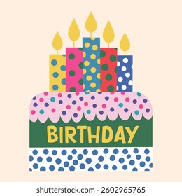 Polka Dot Birthday Cake With Colorful Candles And BIRTHDAY Text