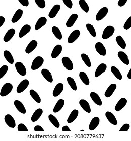 Polka dot schwarz abstraktes, nahtloses Muster auf weißem Hintergrund. Vektordesign für Textilien, Hintergründe, Kleidung, Verpackungspapier, Webseiten und Tapeten. Modegrafik nahtloses Muster.