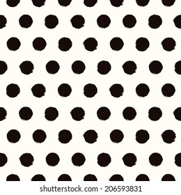Polka dot black and white painted seamless pattern. Vector illustration