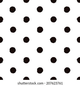 Polka dot black and white painted seamless pattern. Vector illustration