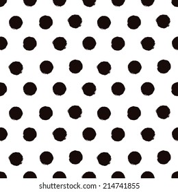 Polka dot black and white painted seamless pattern. Vector illustration