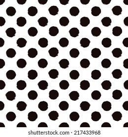 Polka dot black and white painted seamless pattern. Vector illustration 