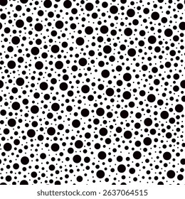 Polka dot black and white seamless pattern hand drawn vector illustration, decorative monochrome texture of round circles of different sizes, simple minimalist repeat ornament for textile, gift paper