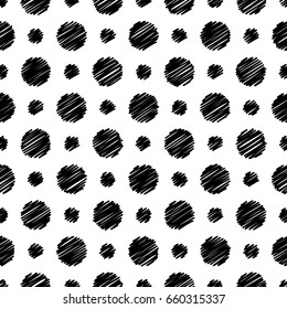 Polka dot black and white seamless pattern. Vector illustration. Textile rapport.
