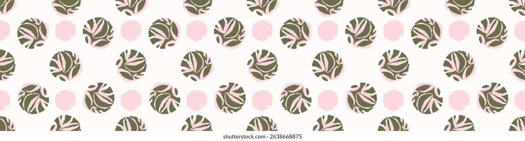 Polka dot blockprint seamless vector border. Neutral unisex whimsical style for washi tape, edging and handmade print texture. spotty vintage Ribbon. 