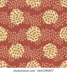 Polka dot blockprint seamless vector pattern. Neutral unisex whimsical style for wallpaper, backdrops and handmade print texture. All over vintage background. 