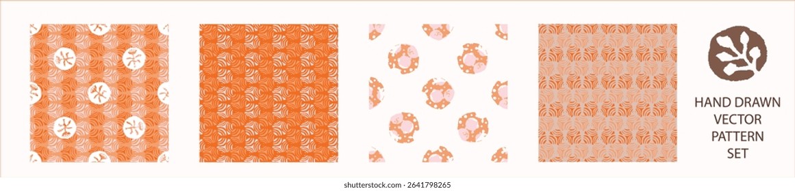 Polka dot blockprint seamless vector pattern set. Collection of neutral unisex whimsical style for wallpaper, backdrops and handmade print texture. All over vintage background. 