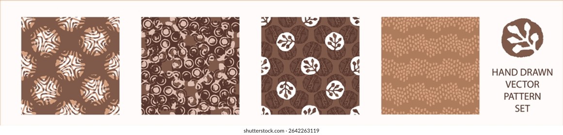 Polka dot blockprint seamless vector pattern set. Collection of neutral unisex whimsical style for wallpaper, backdrops and handmade print texture. All over vintage background. 