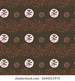 Polka dot blockprint seamless vector pattern. Neutral unisex whimsical style for wallpaper, backdrops and handmade print texture. All over vintage background. 