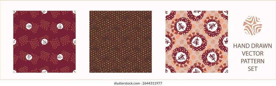 Polka dot blockprint seamless vector pattern set. Collection of neutral unisex whimsical style for wallpaper, backdrops and handmade print texture. All over vintage background. 