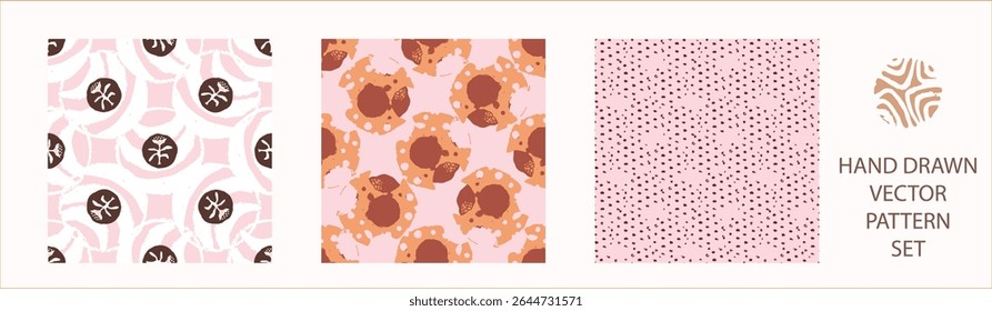 Polka dot blockprint seamless vector pattern set. Collection of neutral unisex whimsical style for wallpaper, backdrops and handmade print texture. All over vintage background. 