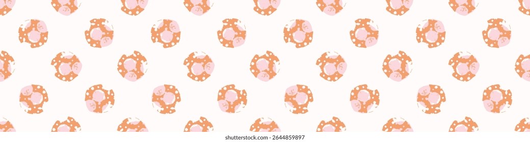 Polka dot blockprint seamless vector border. Neutral unisex whimsical style for washi tape, edging and handmade print texture. spotty vintage Ribbon. 