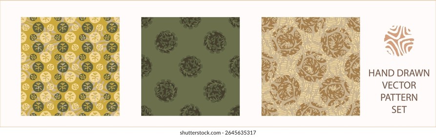 Polka dot blockprint seamless vector pattern set. Collection of neutral unisex whimsical style for wallpaper, backdrops and handmade print texture. All over vintage background. 