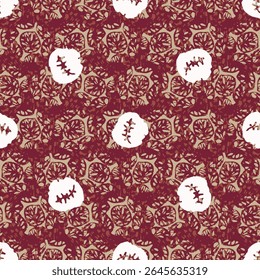Polka dot blockprint seamless vector pattern. Neutral unisex whimsical style for wallpaper, backdrops and handmade print texture. All over vintage background. 