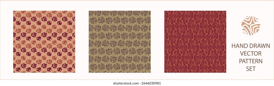 Polka dot blockprint seamless vector pattern set. Collection of neutral unisex whimsical style for wallpaper, backdrops and handmade print texture. All over vintage background. 
