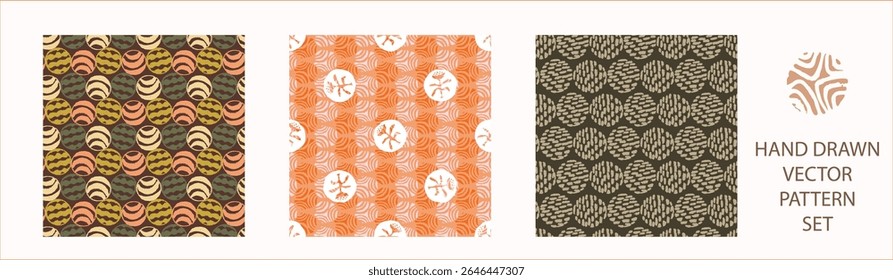 Polka dot blockprint seamless vector pattern set. Collection of neutral unisex whimsical style for wallpaper, backdrops and handmade print texture. All over vintage background. 