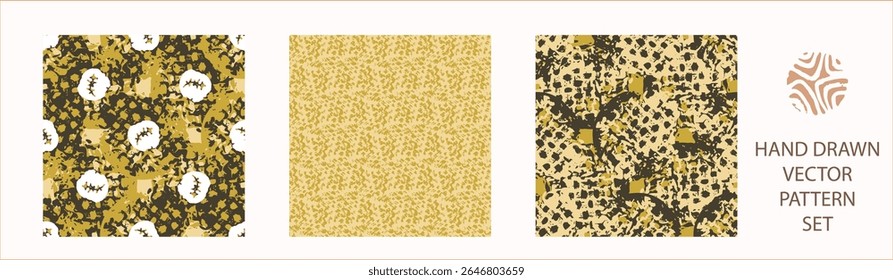 Polka dot blockprint seamless vector pattern set. Collection of neutral unisex whimsical style for wallpaper, backdrops and handmade print texture. All over vintage background. 